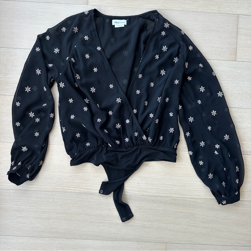 Lovers + Friends black and gold bodysuit